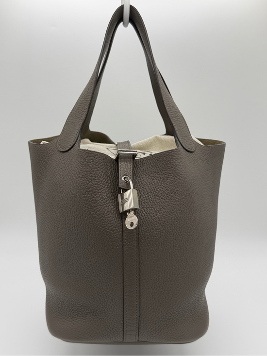 Hermes Handbags - Hermes Picotin 22 Taupe Leather Tote Bag with Lock Detail (FULL SET)